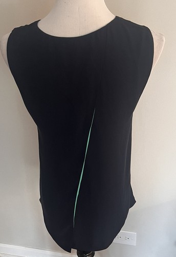 Whistles Women's Silk Navy & Green Slit Back Tank Top Size 4 - Picture 3 of 6