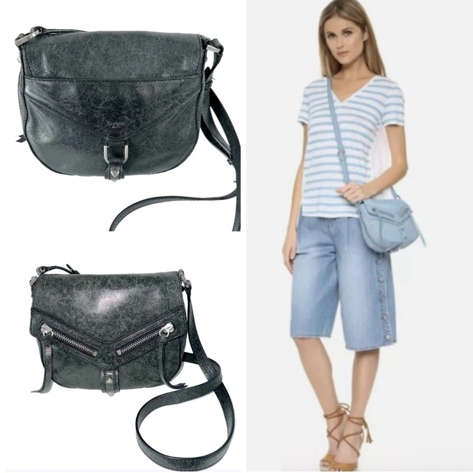 Bolso de sillín Botkier Trigger de cuero negro/carbón City Moto Foto 4 de 4