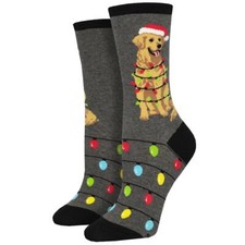Socksmith Women's Crew Socks Christmas Holiday Dog Gone Lights Gray Footwear