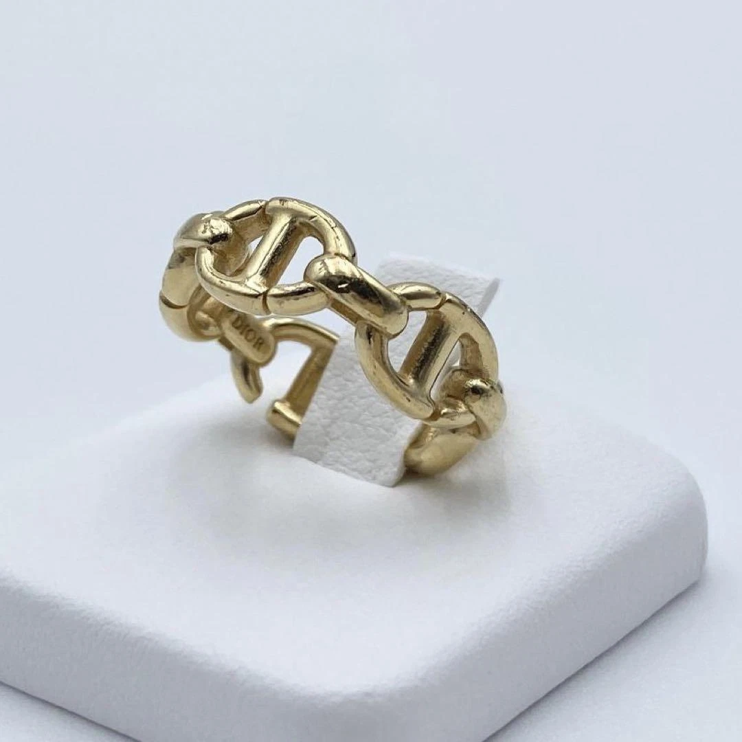 Used Christian Dior Women Ring Gold Tone CD NAVY US Ring Size 5.5