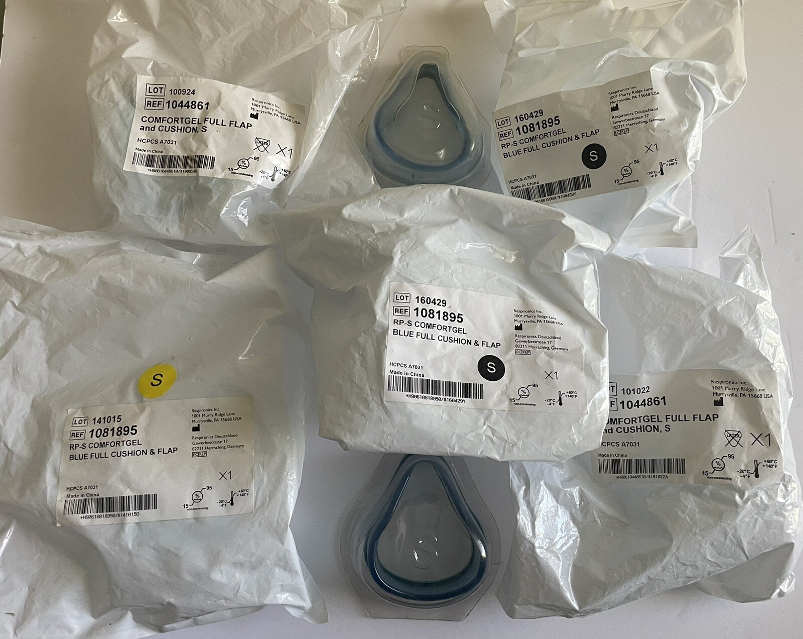 Lot of 7 Respironics RPS Blue Full Face Gel Cushion Flap Size Small
