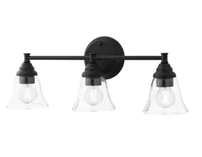 Hampton Bay Marsden 23.5 in. 3-Light Matte Black Vanity Light Clear Glass New