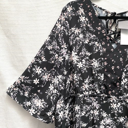 Grayson Tunic Long Women 2X Black Floral VNeck Flowy Sleev Elastic Waist - Picture 5 of 12