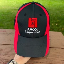 AMCOL Corporation Red White Black Nylon Hat Cap  Hook Loop Sport Tec EUC