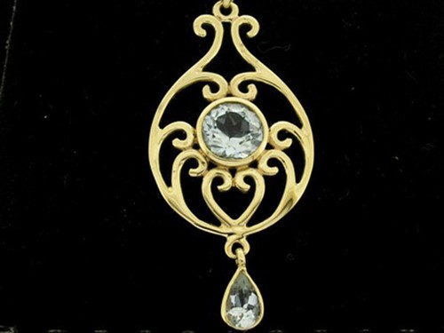 PE039 GENUINE 9K 9ct Solid Yellow Gold NATURAL Topaz Ornate Drop Pendant - Bild 2 von 3