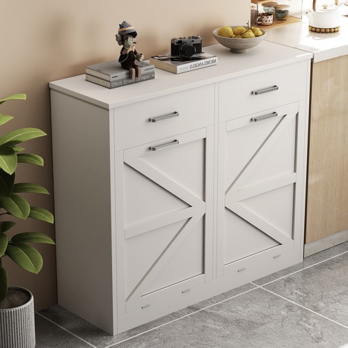 Tilt Out Trash Can Cabinet for 2x10 Gallon Wooden Kitchen Island with 2 Drawers - Picture 9 of 11