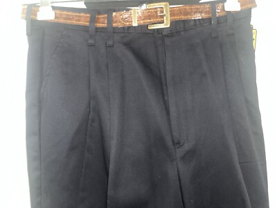 Vintage Chic Khaki Pants Women 18 35X30 Black Cotton High Waist Pleated USA