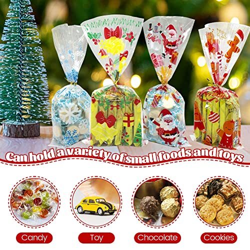120 Stück Weihnachten Zellophan Leckerlibeutel für Plätzchen Goodies Geschenkverpackung - Bild 5 von 8