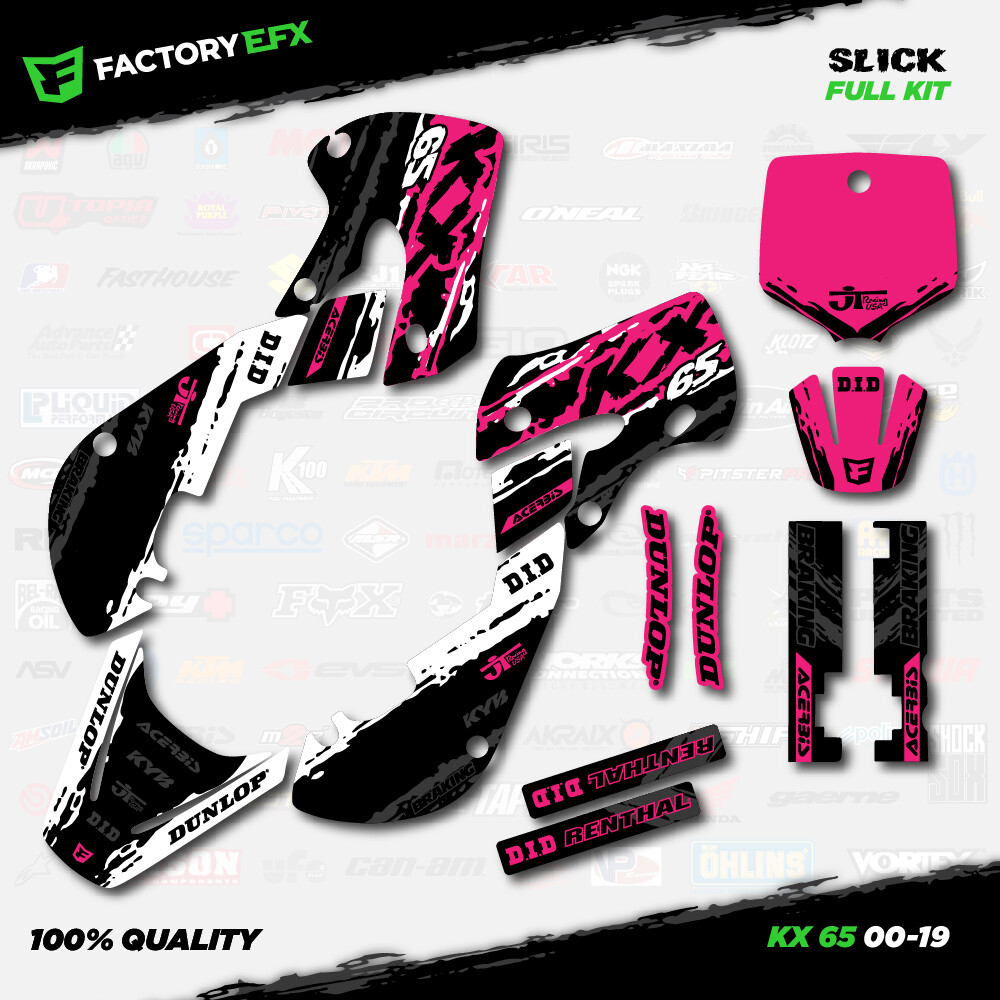 White & Pink Slick Racing Graphics Kit fits Kawasaki 00-24 Kx65 Kx 65 Decal