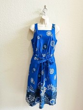 ANN TAYLOR Blue Floral Tie Front Cotton Poplin A Line Midi Dress Women’s 4