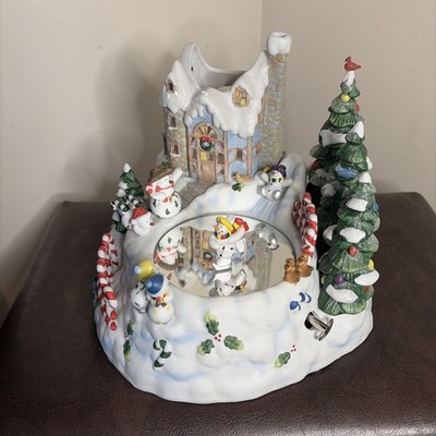 PartyLite Snowbell Candle Holder P7651 Snowman Motion Musical Skating Rink *MINT