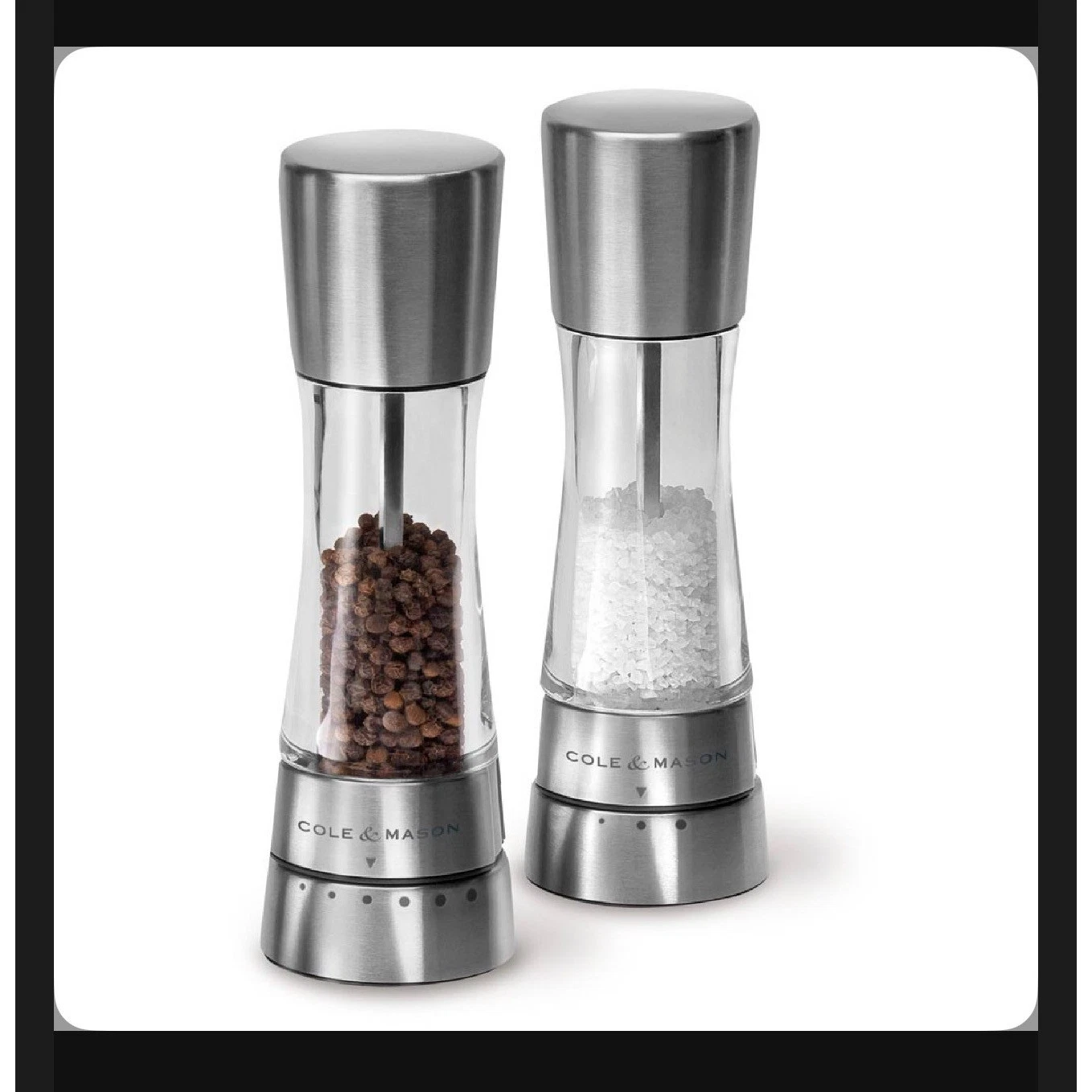 Cole & Mason Salt Pepper Mill Set Unisex OS Silver Stainless Derwent NWT