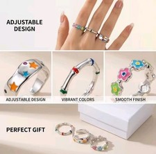 Rings Set of Three Floral Ring Set Silver Women Adjustable Ring Jewelry Gift UK