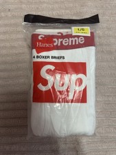 Hanes Supreme 4-Pack Boxer Briefs White Red Cotton Jersey Men  s Size L 99HAA36