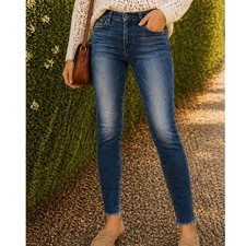 Mother Looker Ankle Fray Skinny Jeans Ankle Medium Wash Blue Raw Hem Size 27