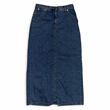 Vintage Faded Glory Womens Blue Denim Long Skirt Pockets Slit Buckle. size 4