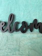 Welcome Sign Wooden Painted Black Home Decor 24  x7  x 1.25  