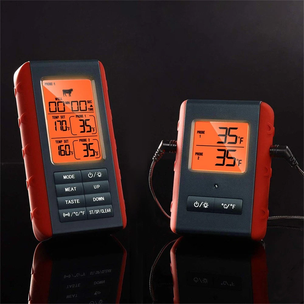 Remote Cooking Thermometer Digital BBQ Grill Oven Meat Wireless Smoker & Timer