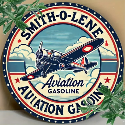 SMITH-O-LENE AVIATION Aluminum Round Weatherproof Sign RETRO  GARAGE MAN CAVE