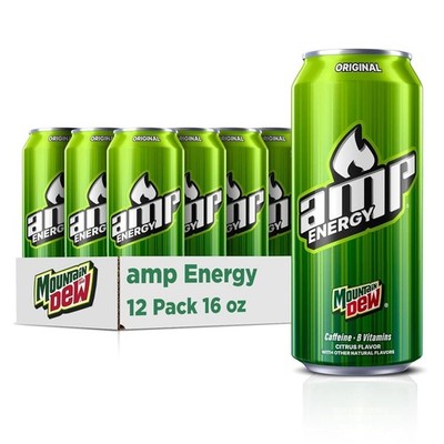 Dew AMP Energy, Original Energy Drink with Caffeine B Vitamins, 16 fl oz 12 PCAK