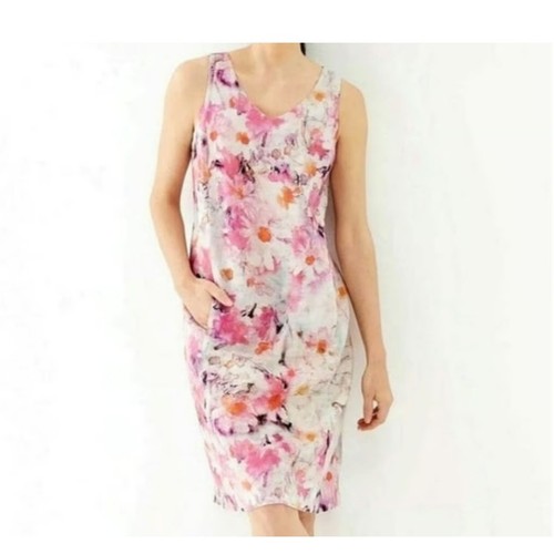 PureJill Leinen Etuikleid Damen Medium Aquarell Blumen Küste Luxus künstlerisch - Bild 10 von 10