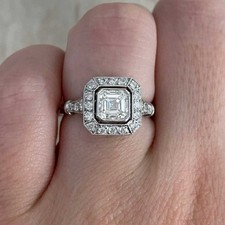 Art Deco Style 3CT Asscher Cut Lab Created Diamond Milgrain Halo Ring 925 Silver