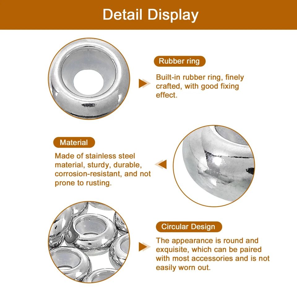 Cuentas espaciadoras de posición de tapón de goma de inserción de 35 piezas de 10 mm * 3 mm, plateadas Foto 4 de 4