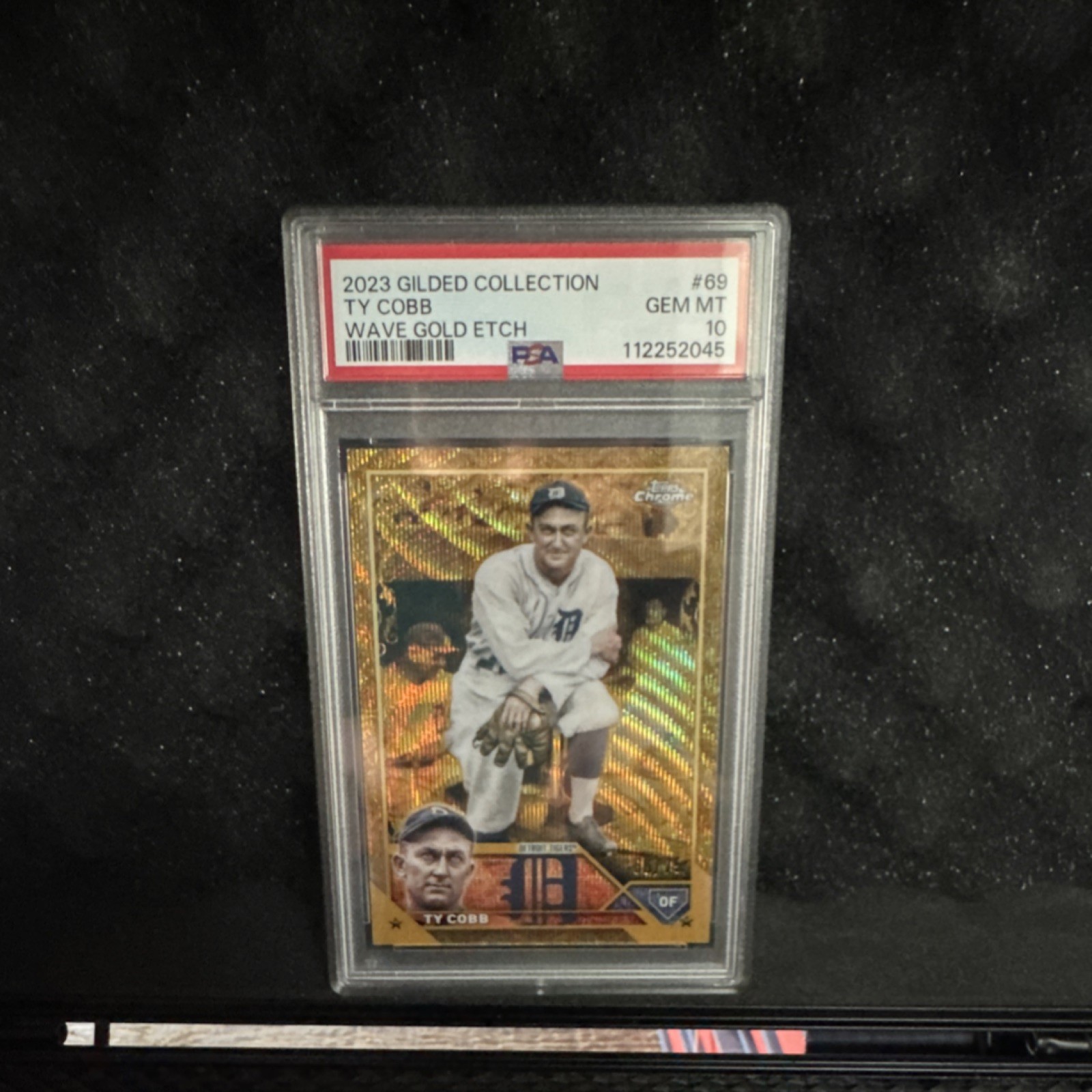 2023 Topps Gilded Collection Ty Cobb #69 Gold Wave Refractor /75 PSA 10 Tigers