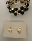 Vintage Brushed Gold Domed Green Cabochon Bracelet And Clip On Earrings Set — photo 3