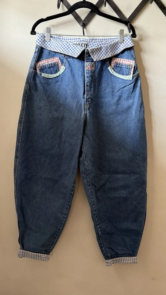 VINTAGE RARE Get Used Women’s Patchwork Barrel Jeans Modern sz 28 (vnt sz 32) - Image 2 of 4