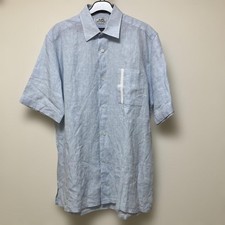 USED HERMES SHORT-SLEEVED LINEN SHIRT, SIZE 15 1/2, LIGHT BLUE, 90S. EXCELLENT