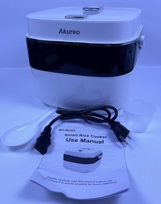 Akureo White Smart Rice Cooker 6 Cups BY-RC03 With Cup, Spatula And Basket