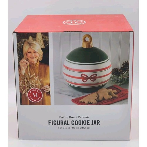 Martha Stewart Festive Bow Figural Ceramic Ornament Cookie Jar 9 in x 10 in NEW - Picture 7 of 10