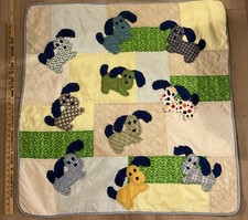 Handmade 39 Inch Puppy Baby Quilt With 9 Unique Puppy Prints