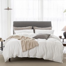 Cooling Queen Duvet Cover Set 3 Pieces-100 Washed Cotton Linen Like Textured...