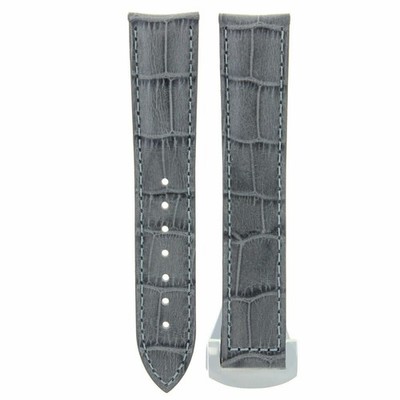 20MM PUSH BUTTON LEATHER BAND STRAP CLASP FOR OMEGA SEAMASTER PLANET OCEAN GREY
