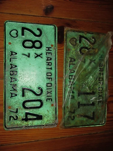Two 1972 Alabama Heart of Dixie Tags NOS