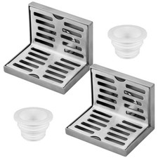 Pair of 304 Stainless Steel Wall Side Floor L-Shaped Drain Shower Balcony Wal...