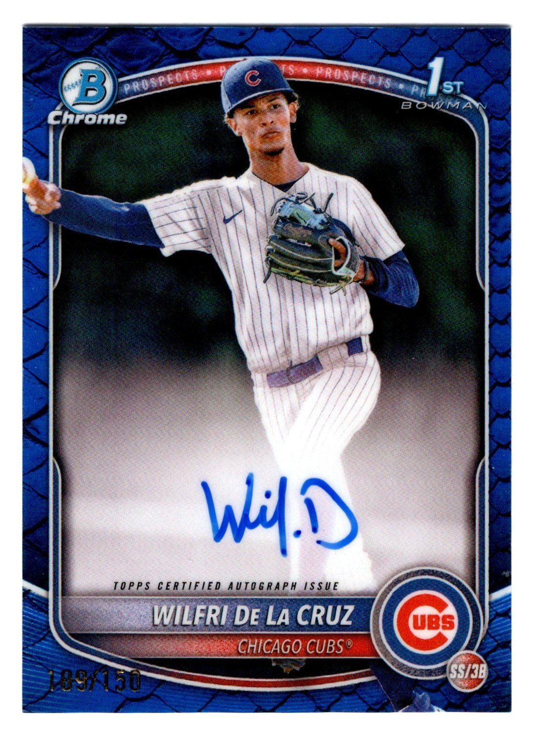 Wilfri De La Cruz 2025 Bowman Chrome 1st Year Blue Reptilian Refractor Auto /150
