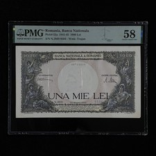 1941-45 Romania Banca Nationala 1000 Lei Pick#52a PMG 58 Choice About UNC