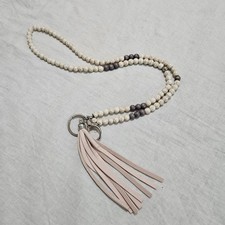 Necklace Lanyard ID Badge Key Holder Neck Strap Marble Beaded Leather Tassle