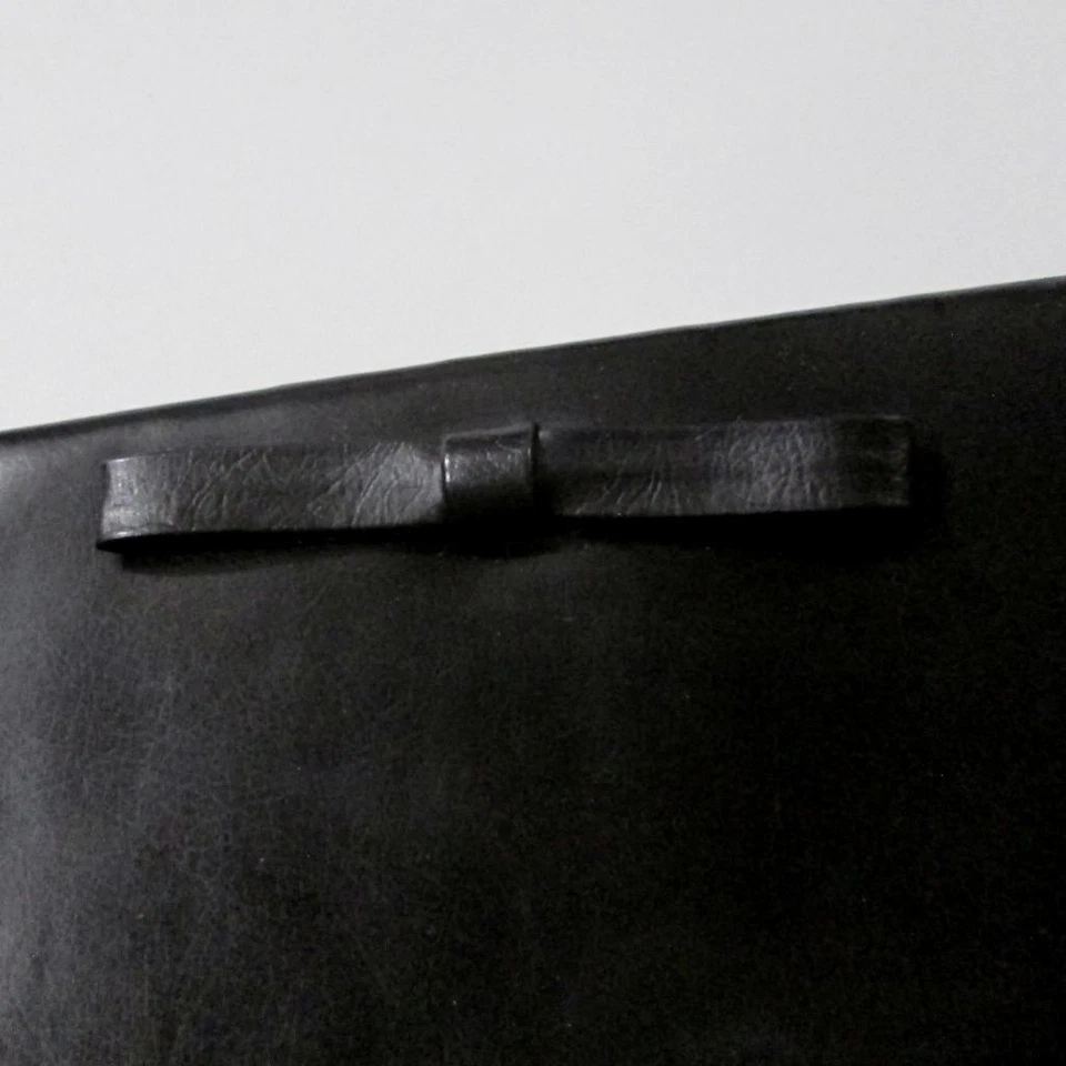 Mid Century Clutch Purse Faux Leather Black Bow Gold Clasp Cocktail Evening Bag - Image 3 of 4