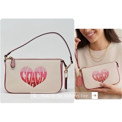 Coach Nolita 19 Wristlet Chalk Pebbled Leather Stripe Heart Motif