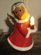 Mr. Christmas Nostalgic Ceramic Angel LED Candle Red & White Dress 90th Anniver.