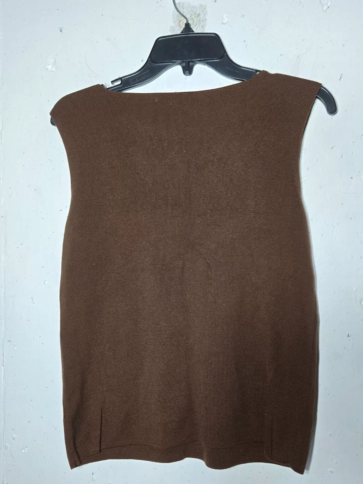 Regata Coldwater Creek feminina marrom mistura de seda sem mangas tamanho grande verão - Imagem 2 de 4