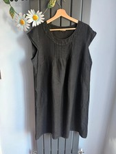 Lina Tomei Black 100% Linen Shift Dress Size 1X uk18-20 Pockets