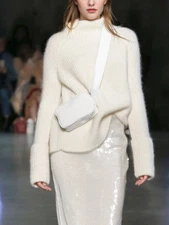 Slouch Style Women Wool Mohair Knit Pullover Knitwear Sweater Sequins Skirt Sets