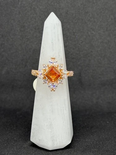 Bomb Party Ring Sz 9 RBP3017 Peach Ombre Crystal on Gold Plating image 4