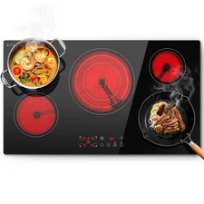 36inch Electric Cooktop,5Burners 9000W Built-in Glass Ceramic Electric Stove Top