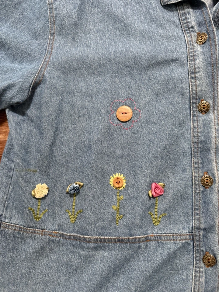 复古 Y2K 100% 棉美国制造牛仔新奇刺绣教师核心 XL — 第 2/4 张图片